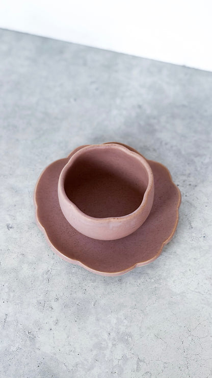 Tasse & sous tasse Fleur Rose chocolaté